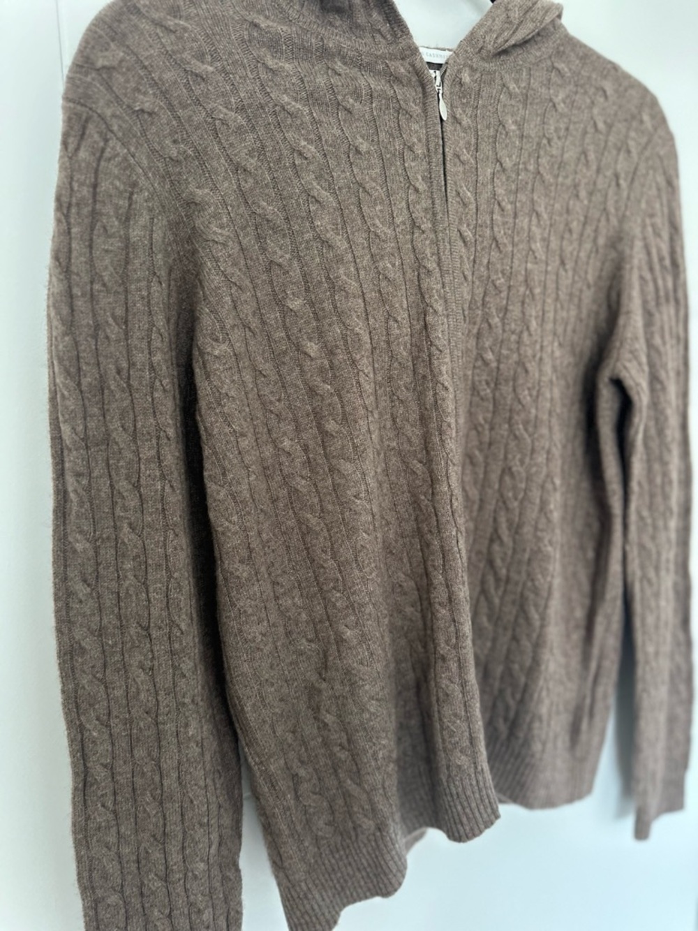 Charter Club 100% 2-Ply Cashmere Cable Knit Hooded Zip-Up Sweater Beige Size S - Picture 3 of 5